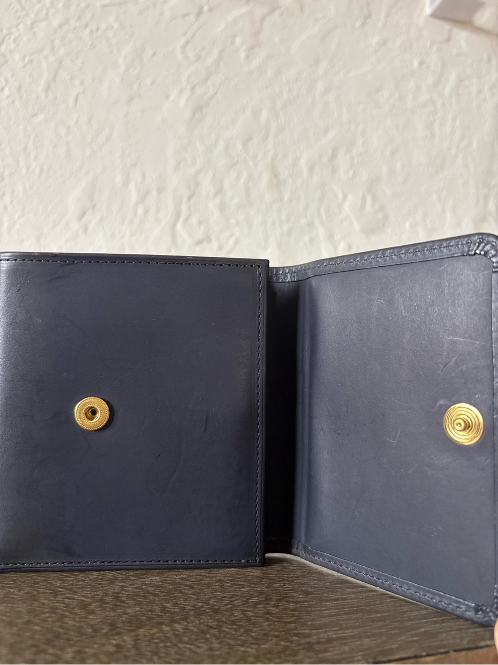 Vintage Coach Navy Water-buffalo Large Continental Kiss-Lock Wallet Clutch - Picture 7 of 10